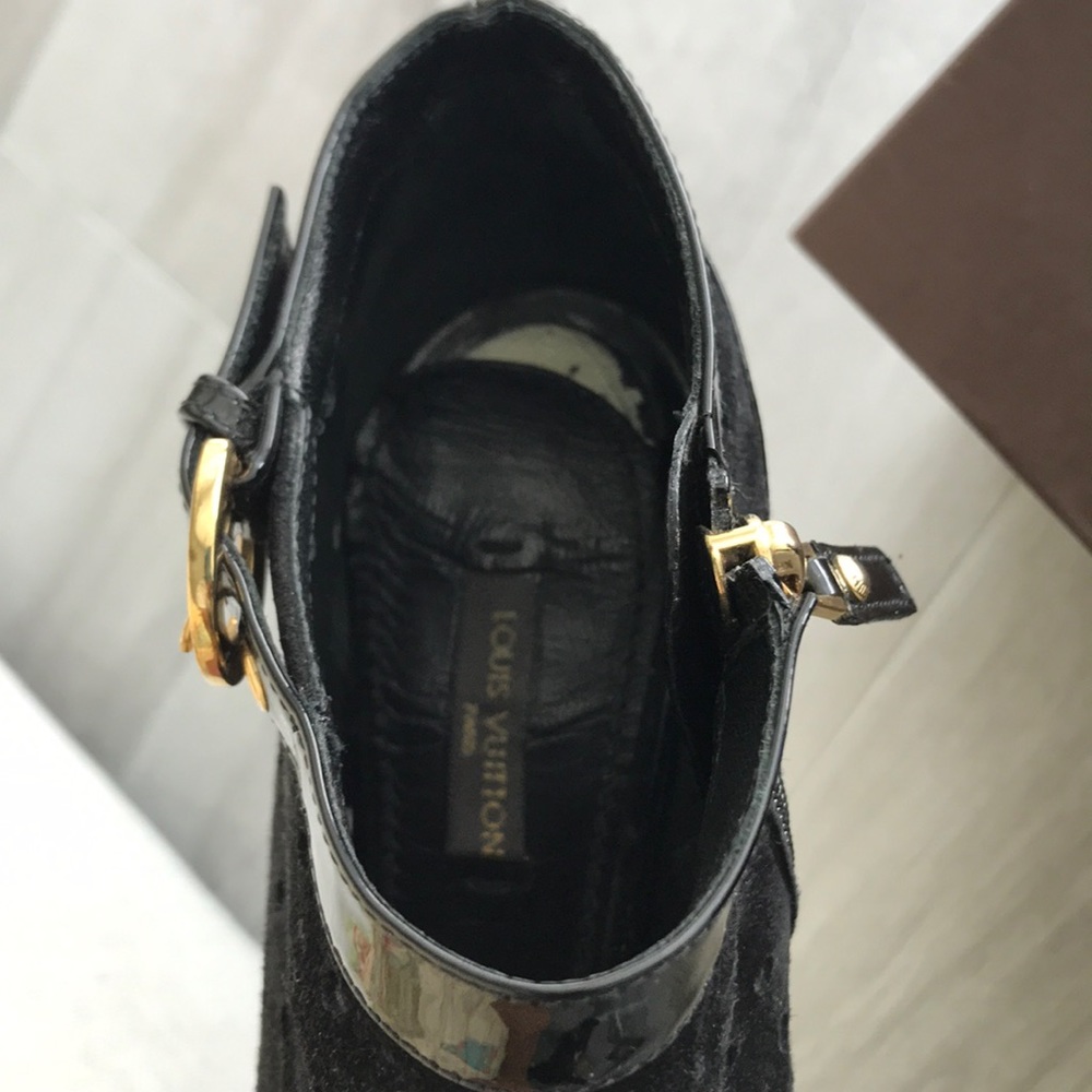 Louis Vuitton black open toe booties boots 36.5 - Picture 3 of 6